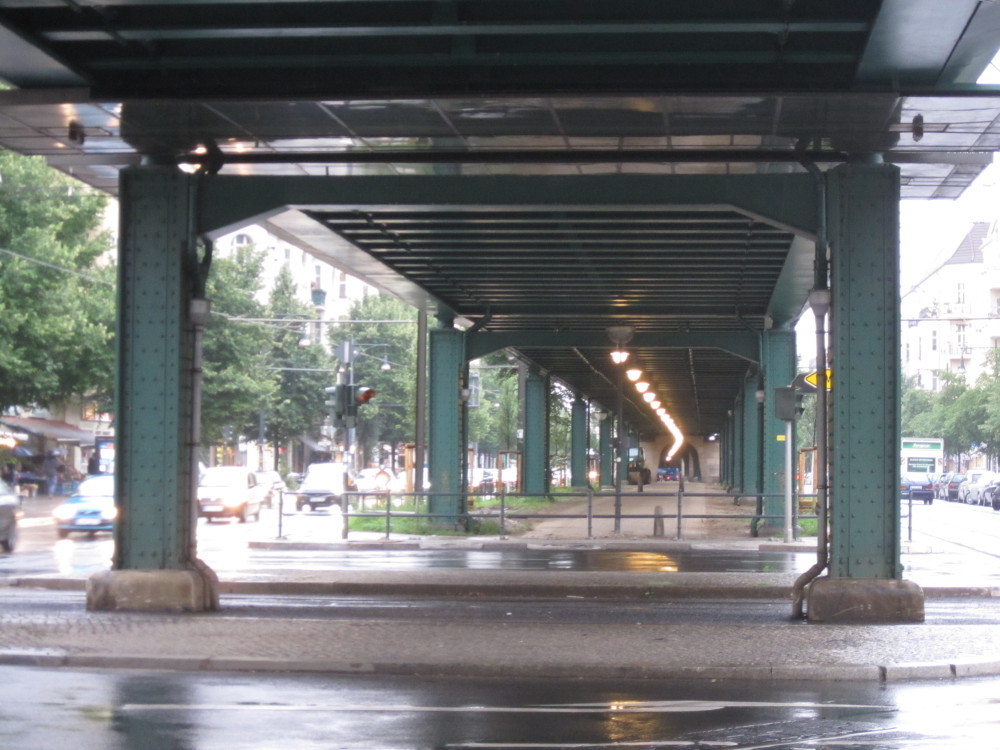 Under the U-Bahn in a rainy day