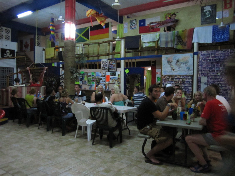 My hostel in Playa: to the left the Israeli table, to the right the German table